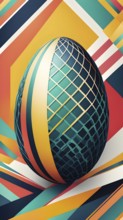 Abstract Easter egg design with geometric patterns, bold colors, and a mix of textures, creating a