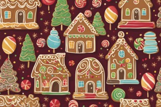 Abstract wallpaper illustration of of gingerbread house decoration, AI generated