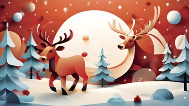 Whimsical abstract scene with stylized reindeer and sleighs to capture the magic of Christmas, AI