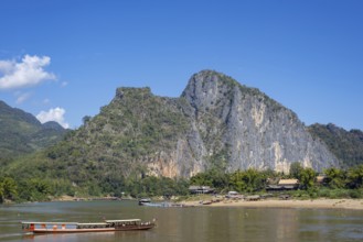 View over the Mekong at the Pak Ou Caves, Luang Prabang Province, Laos, Asia