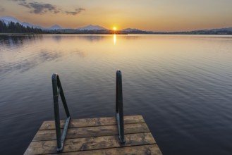 Sunset, Hopfensee, Hopfen am See, near Füssen, Ostallgäu, Allgäu, Bavaria, Germany, Europe