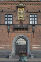 Entrance and brick façade with gilded sculpture of Bishop Absalon, Town Hall in the National