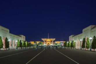 Illuminated Sultan's Palace at night, Al Alam Palace, Muscat, Oman, Asia