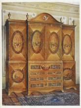 Furniture around the turn of the century 1900, Satinwood wardrobe, inlaid with tulipwood, harewood,