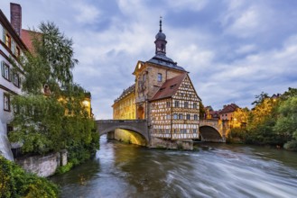 Old Town Hall on an artificial island in the River Regnitz. The landmark can be reached via two