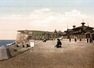 The beach, seaside resorts, Tréport, Normandy, France, ca 1890, Historical, digitally restored