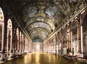 Hall of Mirrors in Versailles, France, ca 1890, Historical, digitally restored reproduction from a