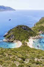 Porto Timoni Beach with turquoise blue sea on the island of Corfu, Greece, Europe