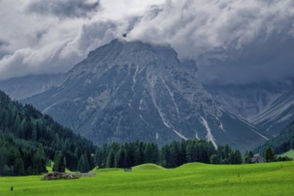 Alpine landscape of the Stubai Alps, weather mood, cloud mood, Obernberg am Brenner, Tyrol,