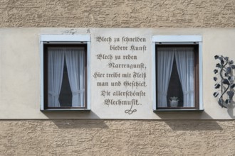 Slogan on a house of a manufacturer of metal wind instruments, Iphofen, Lower Franconia, Bavaria,