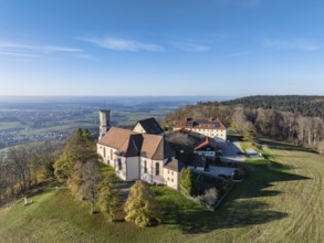 Aerial view of the 983 metre high Dreifaltigkeitsberg in the district of Spaichingen with the