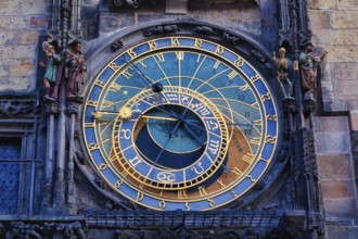 Detail, Famous medieval astronomical clock attached to the tower of the Old Town Hall. Built in