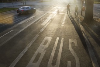 Cycle path against the light. Marking on the road. Berlin, Germany, Europe