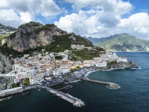 Amalfi from a drone, Salerno, Campania, Italy, Europe