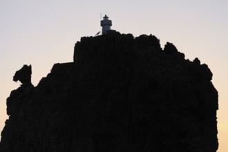 Lighthouse off the island of Stromboli, Aeolian, Lipari archipelago, Sicily, Italy, Europe