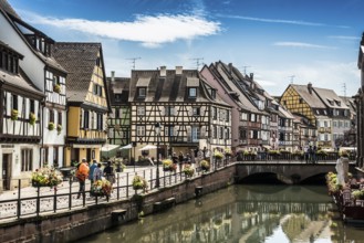 Picturesque colourful half-timbered houses, La Petite Venise, Colmar, Alsace, Bas-Rhin, France,