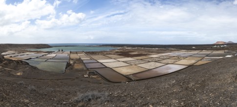 Sea salt extraction, Janubio salt works, Salinas de Janubio, Lanzarote, Canary Islands, Spain,