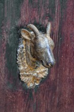 Goat, Artfully designed doorknob, Arrecife, Lanzarote, Canary Islands, Canary Islands, Spain,