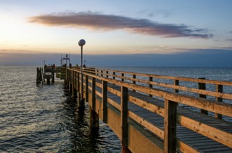 Baltic Sea beach, Baltic Sea coast with the Wustrow pier, evening mood, Baltic seaside resort