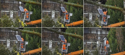 Dismantling of a solar speed display by the building yard, Eckental, Central Franconia, Bavaria,