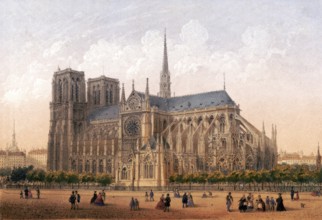 Notre Dame Cathedral, Paris around 1870, France, Historical, digitally restored reproduction from a