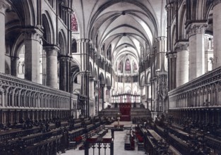 Choir of Canterbury Cathedral, Christ Church Cathedral, in Canterbury, England, around 1890,