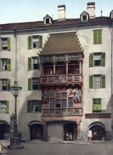 The Golden Roof in Innsbruck, Austria, Historical, digitally restored reproduction from a 19th