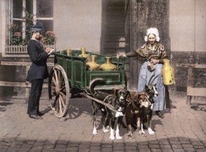 Flemish Milk Women, Antwerp, Belgium, ca 1890, Historic, digitally restored reproduction from a