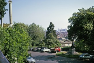 View over the roofs of the city to the Altar of the Fatherland, Altare della Patria, Rome, Italy,