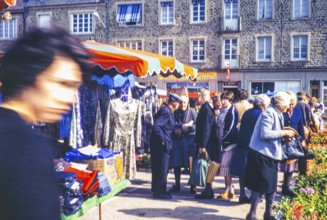 Market in St Hilaire du Harcouet, Normandy, France 1979