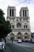 Notre Dame, medieval catholic cathedral, Paris, France in 1970