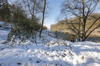 Marl, North Rhine-Westphalia, Germany - Sunny winter landscape in the Ruhr area, ice and snow on