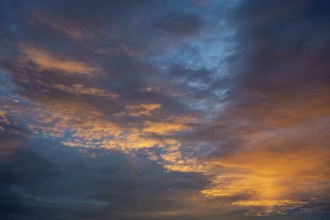 Red illuminated clouds, dawn at a sunrise, full format, Baden-Württemberg, Germany, Europe