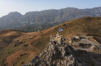 Drone image, Holy Church of Agios Paision near Plakias, south coast, Crete, Greece, Europe