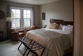 Klamath, California - A bedroom at the Requa Inn, a historic hotel and dining room overlooking the