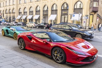 Maximilianstraße Munich on a normal Saturday, Ferrari and other luxury cars on the sophisticated