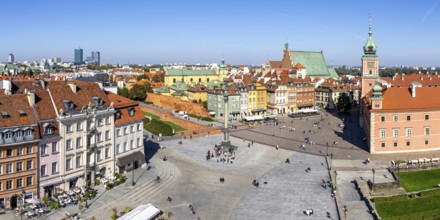 Castle Square with castle panorama from above in the Old Town in Warsaw, Poland, Europe