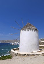 One of the windmills, the landmark of Mykonos Town, Mykonos, Cyclades, Greece, Europe