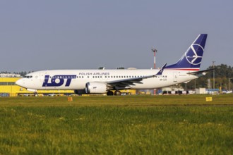 LOT Polish Airlines Boeing 737-8 MAX aircraft with registration SP-LVC at the airport in Warsaw,