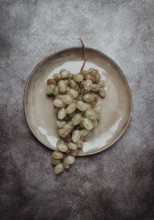 A branch of white grapes, wine grapes, Georgian grape variety Rkatsiteli, top view