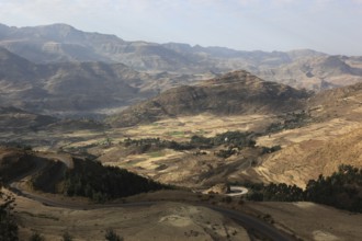 Beautiful landscape in the highlands between Mekele and Lalibela, Ethiopia, Africa