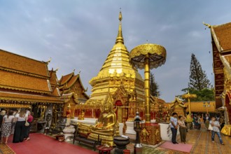 Golden Chedi of the Buddhist temple complex Wat Phra That Doi Suthep, landmark of Chiang Mai,