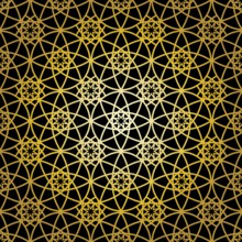 Geometric gold lace seamless pattern. Arabic tile lattice vector background.