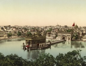 Amritsar. Golden Temple, India, digitally restored reproduction from a 19th century original,