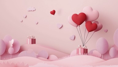 Valentine's Day gift with heart balloon greeting card banner on pink background gifts generated in