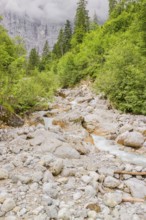 The Enger-Grund creek flowing fast through the Eng valley, Tyrol, Austria, Europe