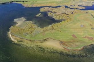 Aerial view over the Salzhaff, formed by the island of Poel and shallow bay of the Baltic Sea near