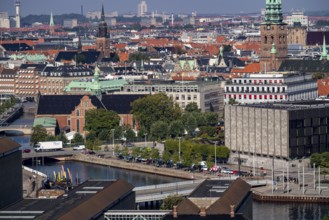 Panoramic view over the city centre of Copenhagen, canal at Børsgade, Denmark, Europe