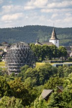 View over Winterberg, Oversum Hotel, spa centre, in the Hochsauerland district, North