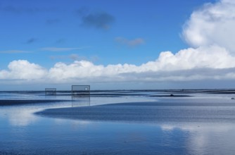 Football pitch, football field, Tor tor, on the beach, tidal creek, in the west of Borkum, island,